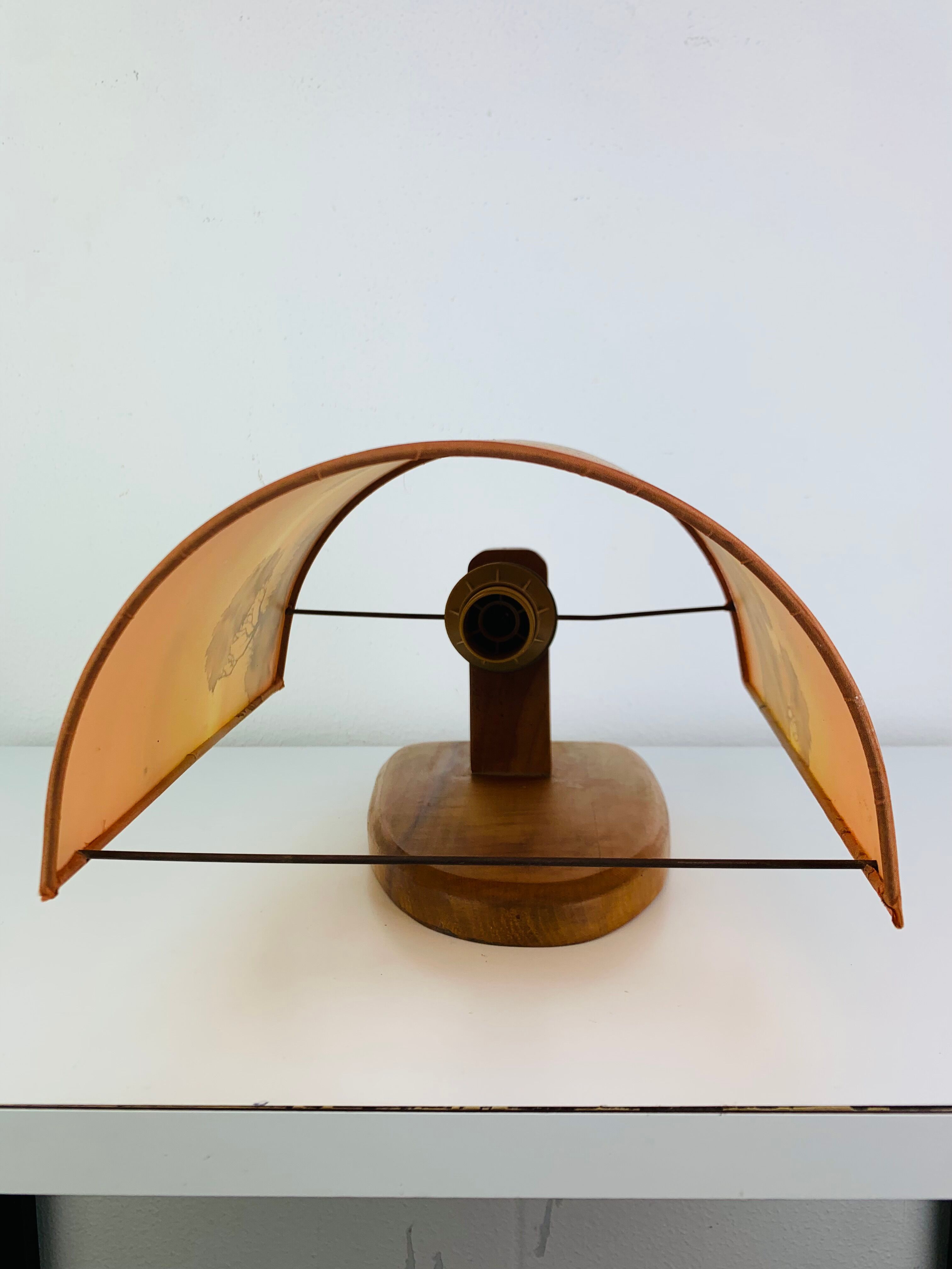 Wooden wall lamp and silk lampshade, vintage, 1960s.