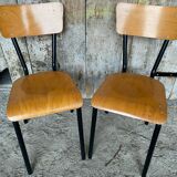Paire de chaise ancienne metal noir + assise & dossier bois
