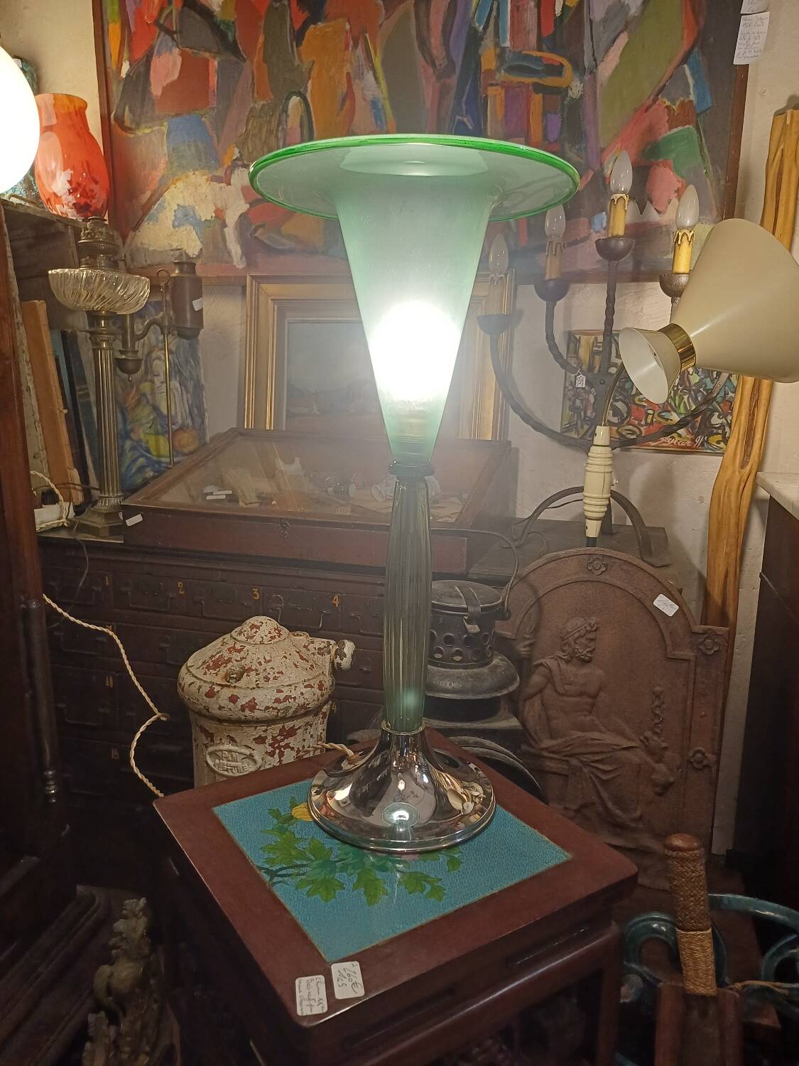 Lampe en verre et métal de style Art déco