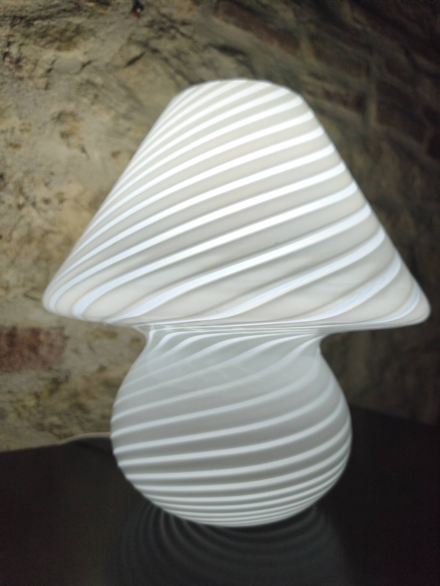 White striped Murano mushroom lamp / swirl – Vintage 1970 – Perfect