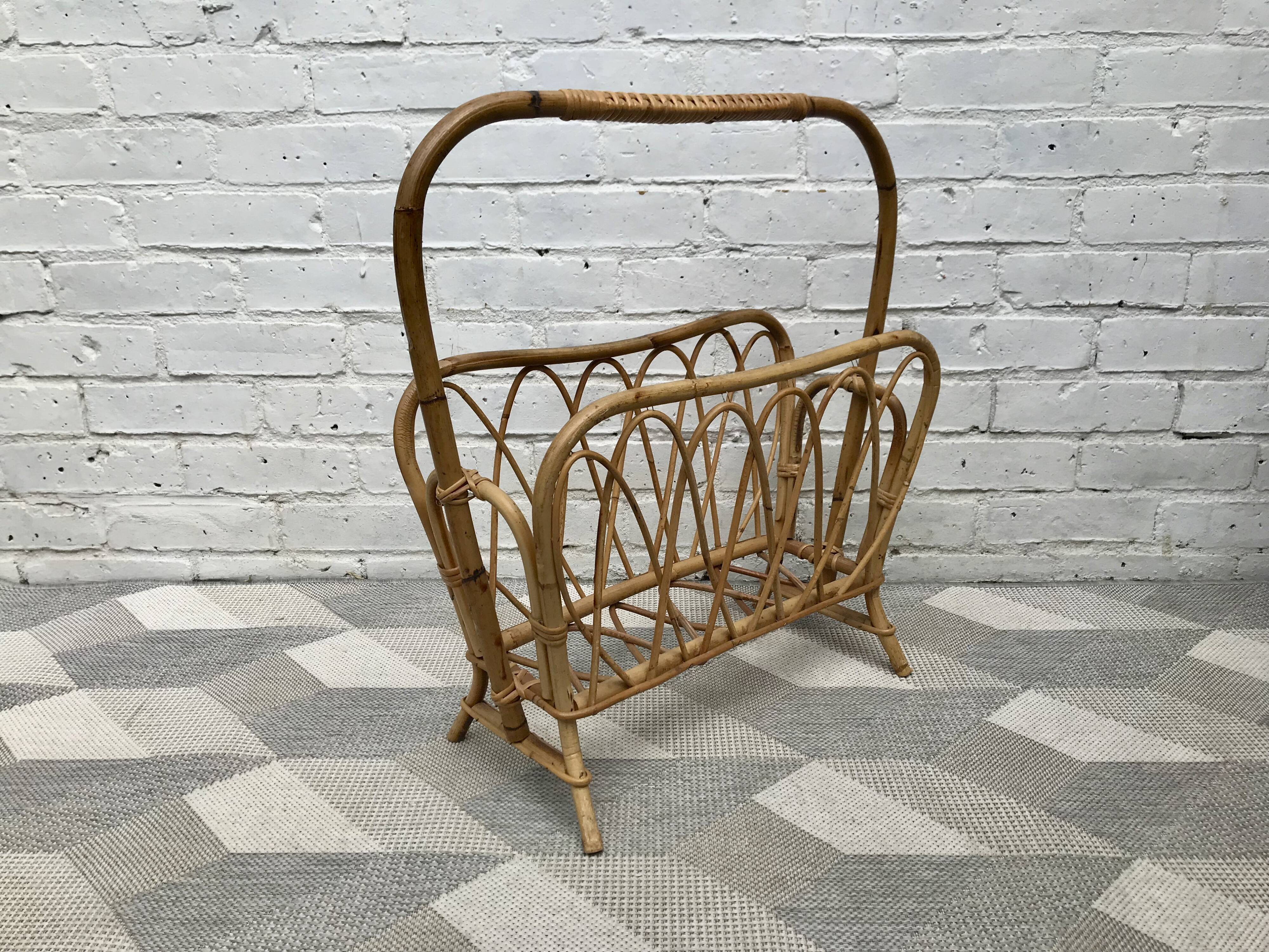 Vintage retro wicker magazine rack