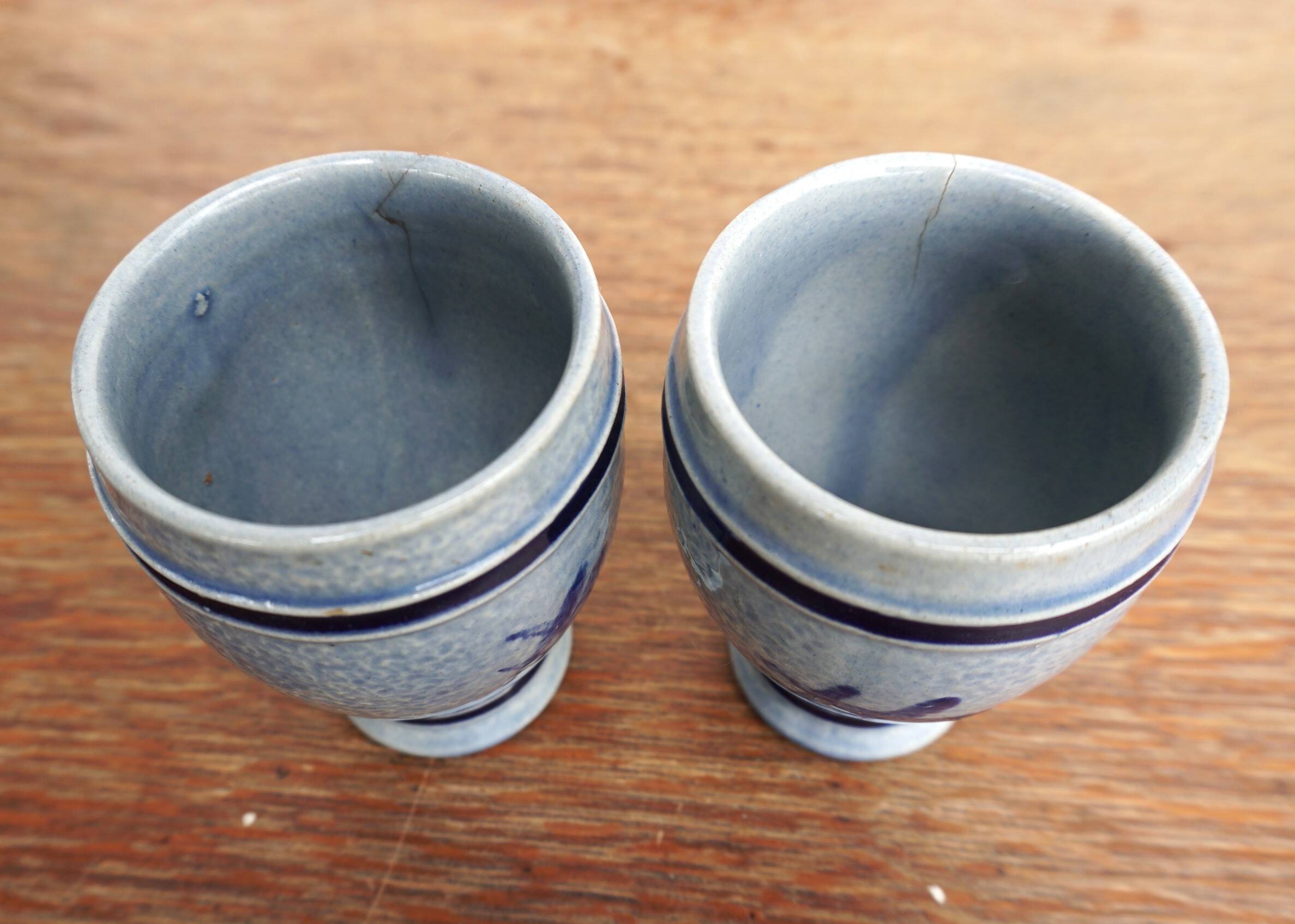 Pitcher and 6 glasses in vintage blue stoneware Marzi & Rémy German pottery