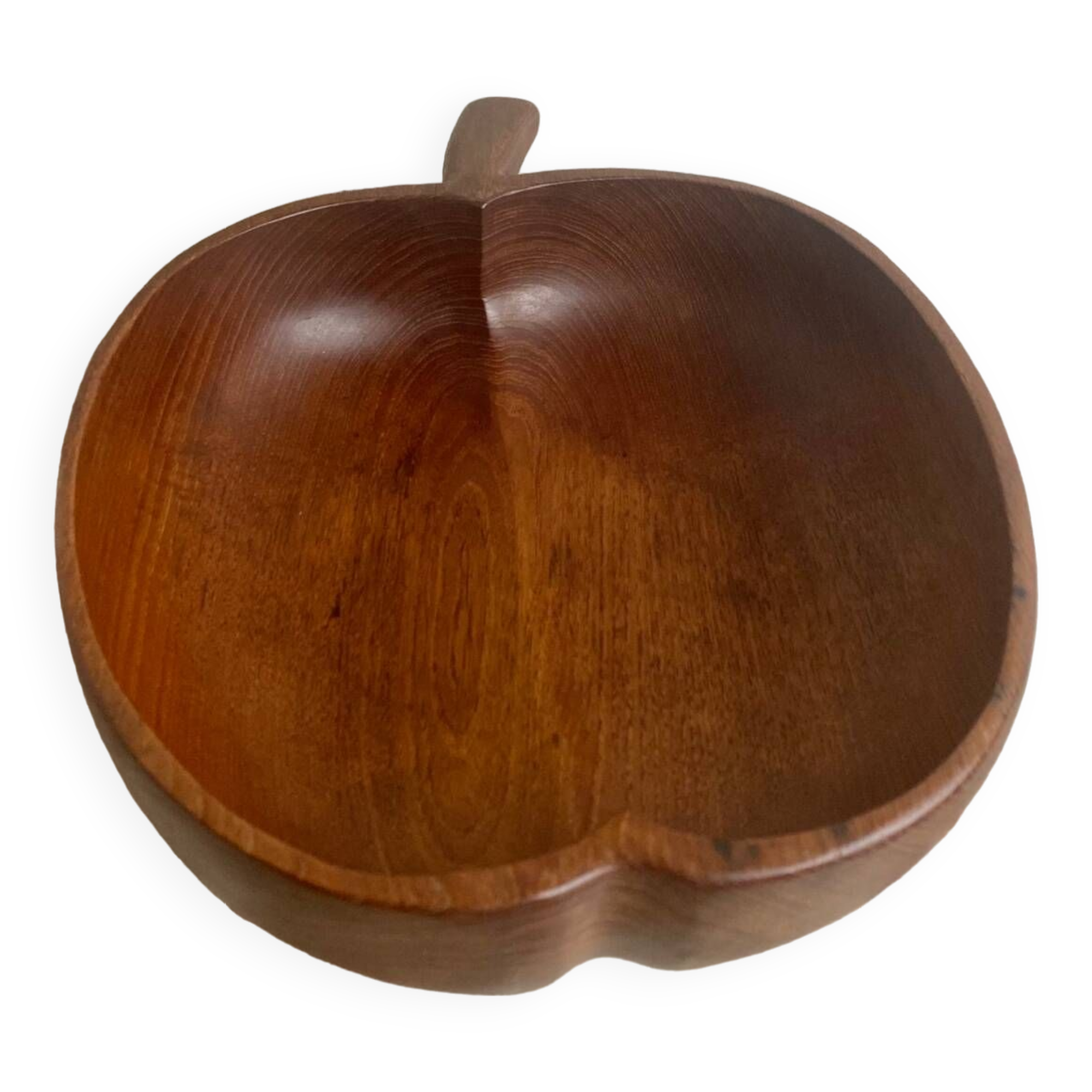 Fruit bowl, apple-shaped salad bowl in teak
