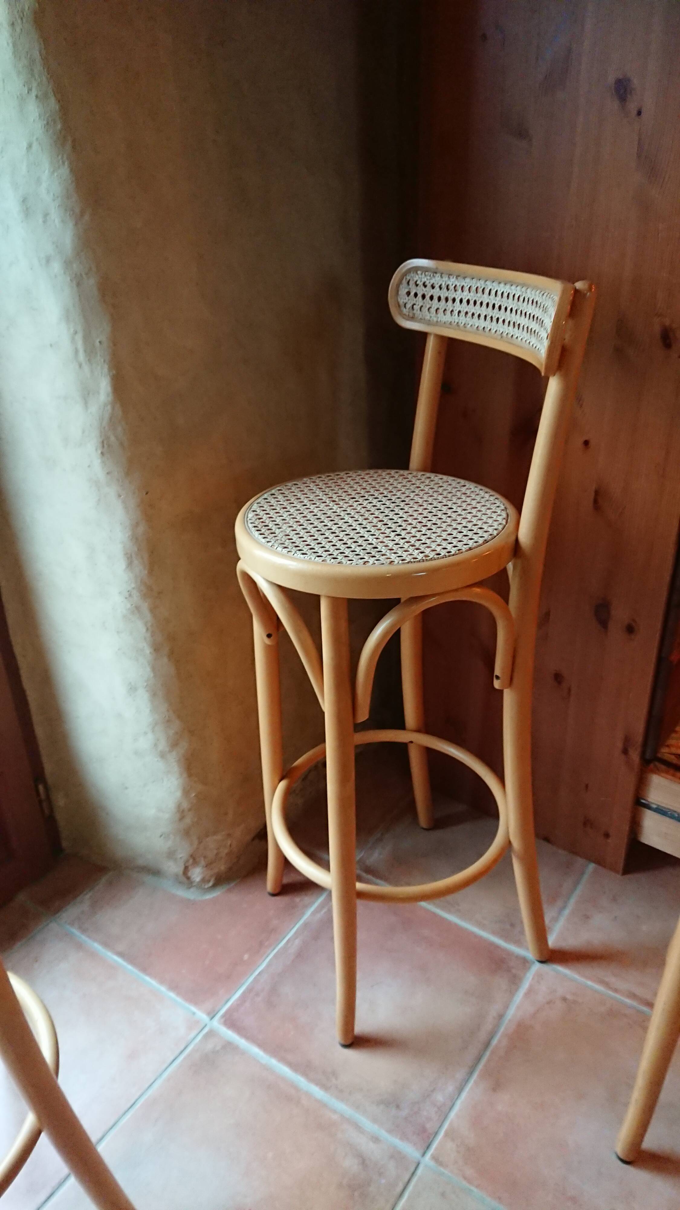 Bar stool caned curved wood