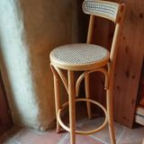 Bar stool caned curved wood