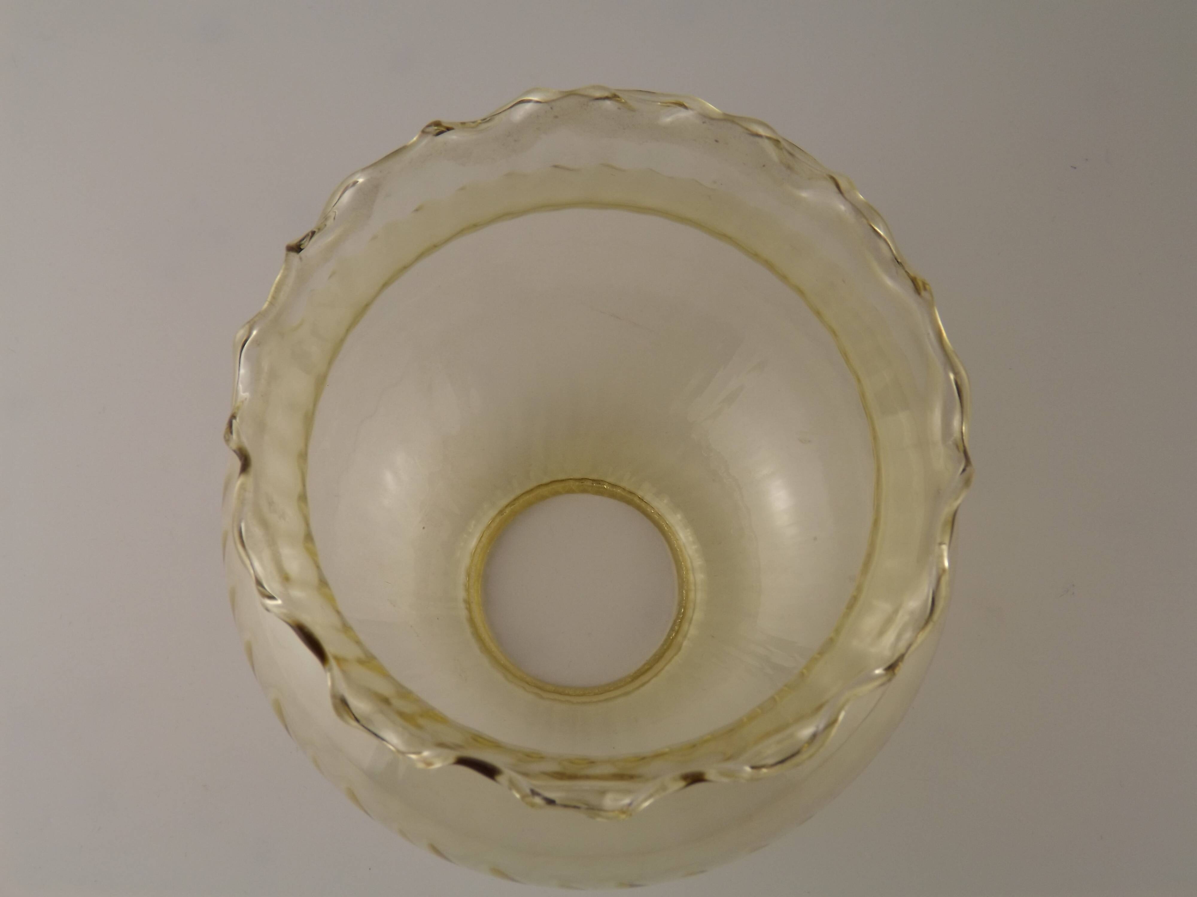 Set of 2 Vintage French Amber Ribbed Effect Glass Shades with Frilled Edge 5595