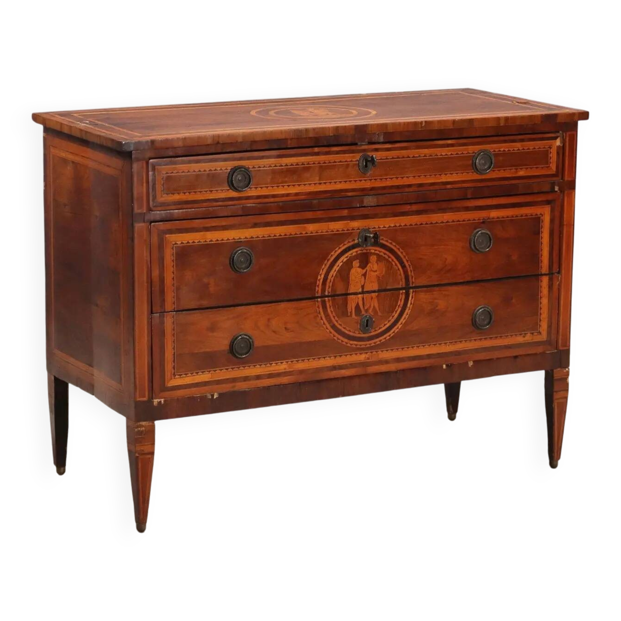 Antique neoclassical cherry wood commode, Italy, 18th century.