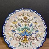 Pair of plates with floral decoration in Nevers earthenware signed Montagnon