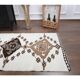 Tapis de couloir turc Oushak vintage fait main en laine et coton blanc