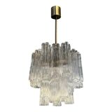Elegant Contemporary Murano Glass Tronchi Chandelier in Burnished Metal