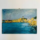 Tableau ancien ville en bord de mer