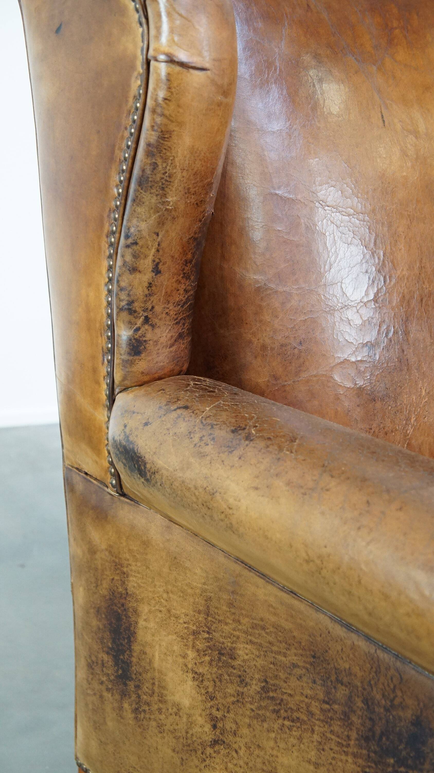 Sheepskin leather wing chair