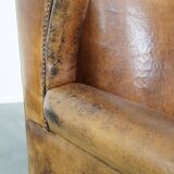 Sheepskin leather wing chair