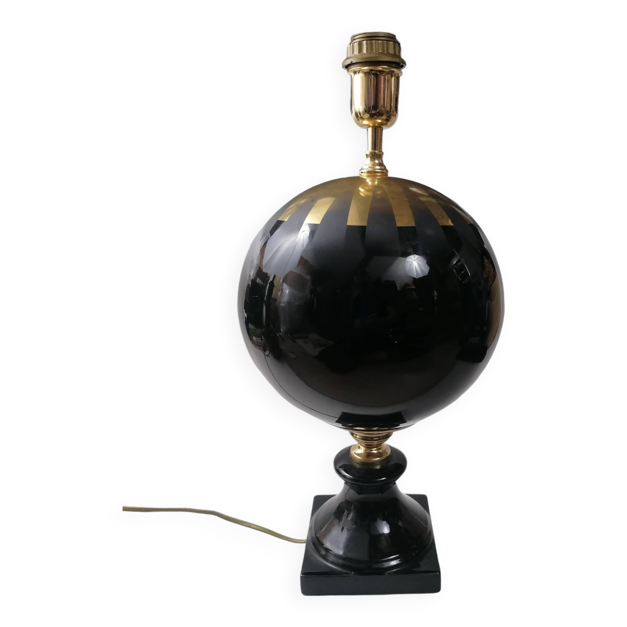 Ball lamp base, 70s design, black and gold.