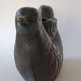 Zoomorphic vase with double birds in black clay from Marginea, Romania.