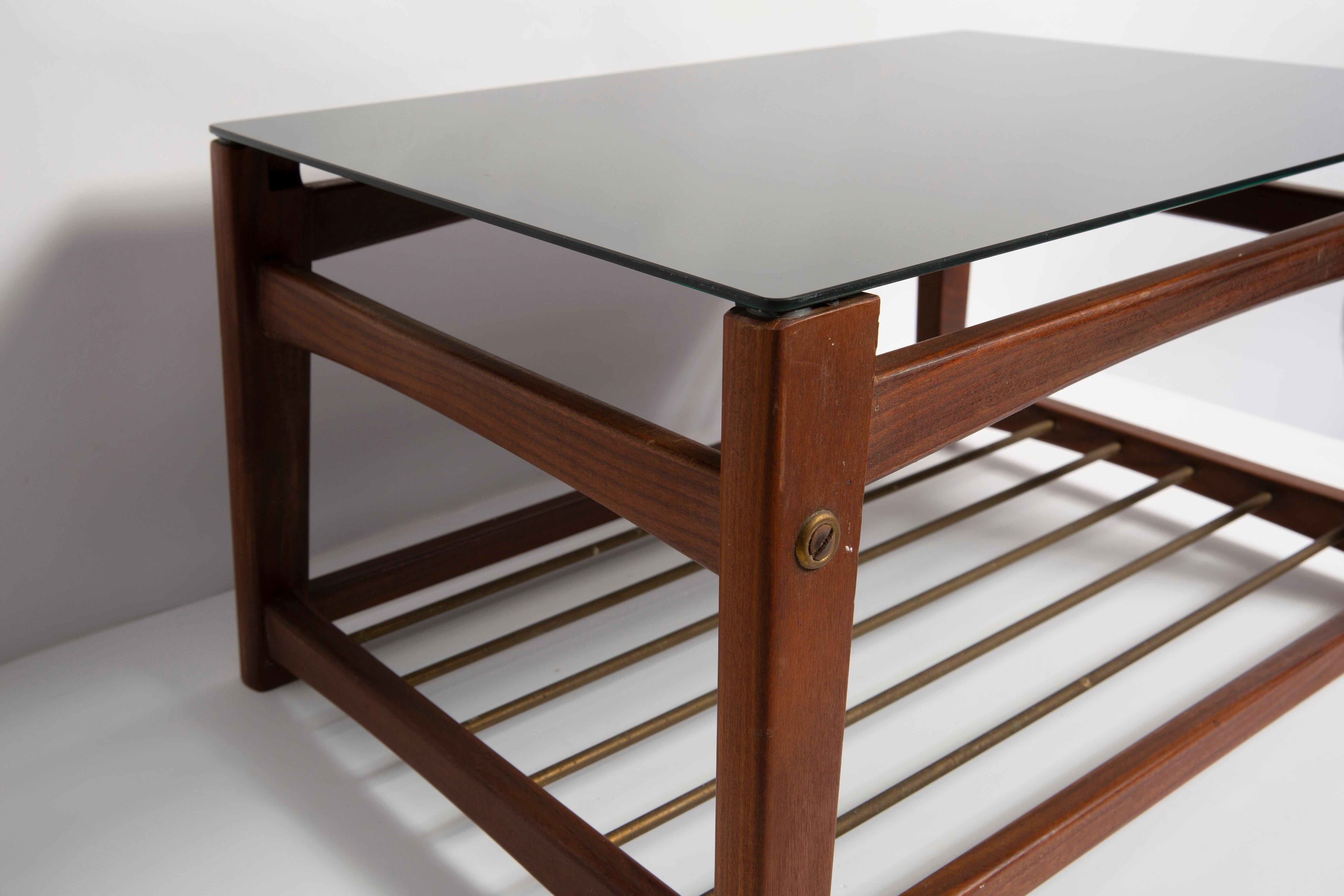 Mid-century Swedish coffee table, black glass and teak wood, 1960s.