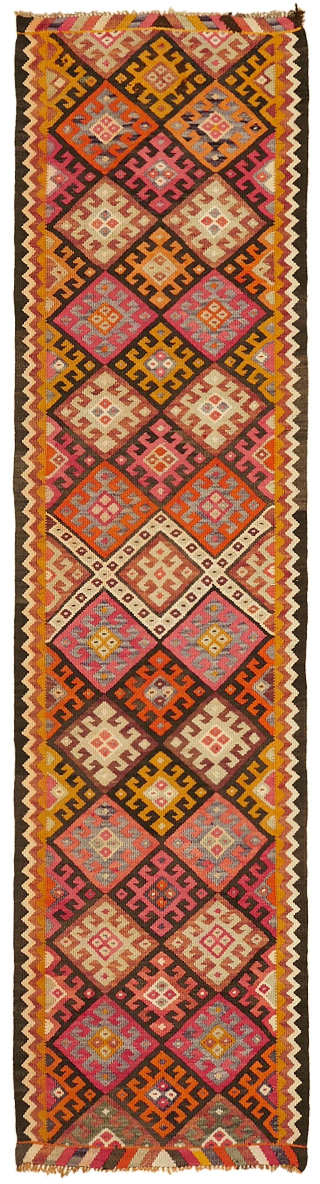 Turkish Handwoven Vintage Herki Kilim 100 cm x 380 cm