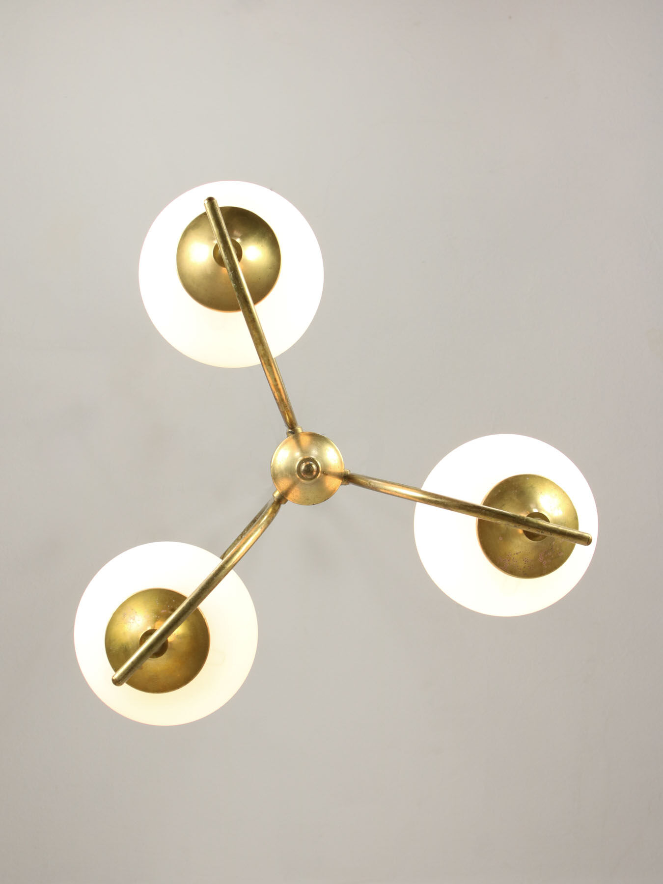 Mid century italian brass and opaline chandelier