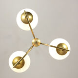 Mid century italian brass and opaline chandelier