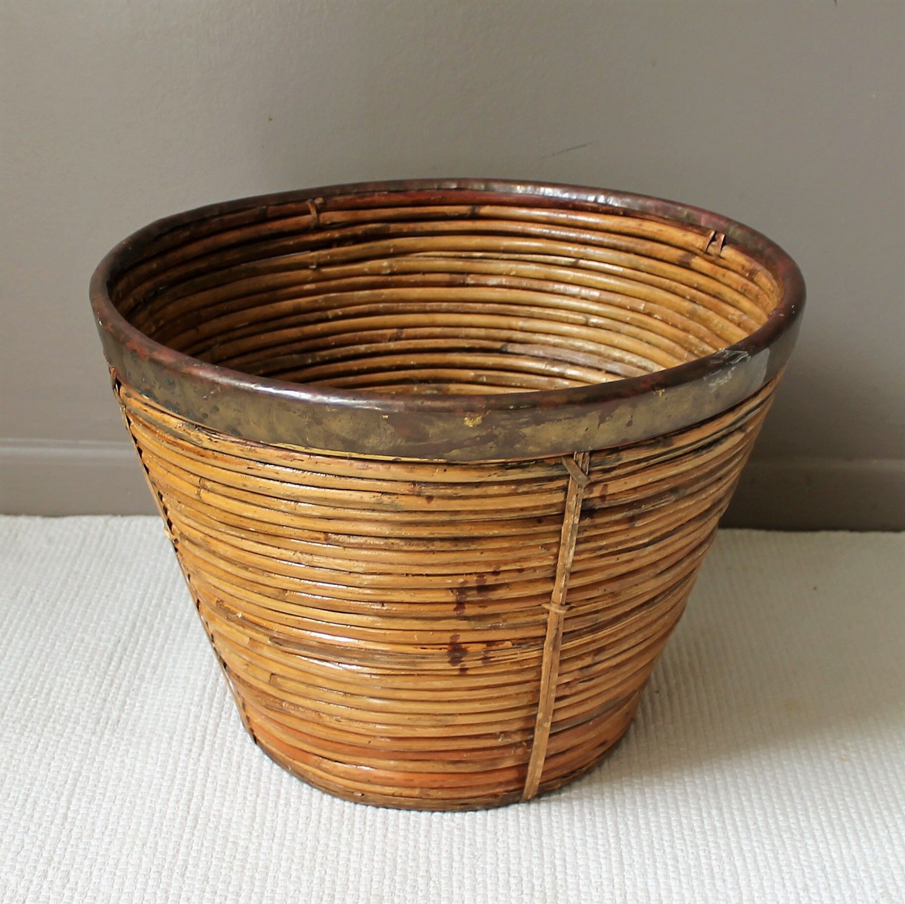Vintage bamboo & brass basket