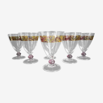 Set de 6 verres en demi-cristal avec frise Art Nouveau émaillée