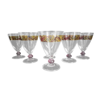 Set de 6 verres en demi-cristal avec frise Art Nouveau émaillée