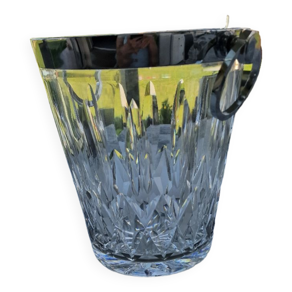 Seau à Champagne En Cristal Années 50 – Cerclé Argent – Seau à Glace Vintage 20cm