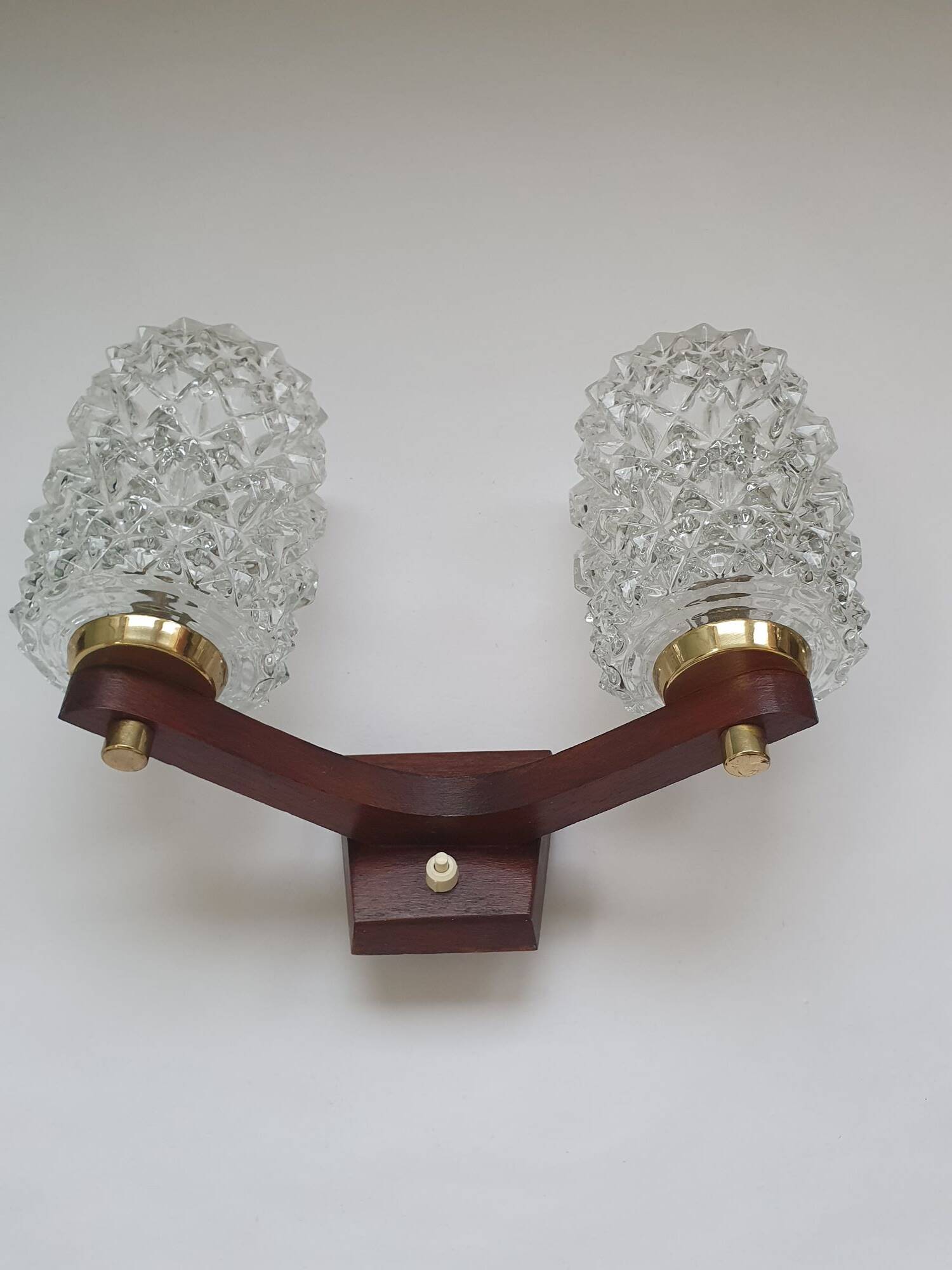 Large vintage wooden wall light with double lighting