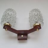 Large vintage wooden wall light with double lighting