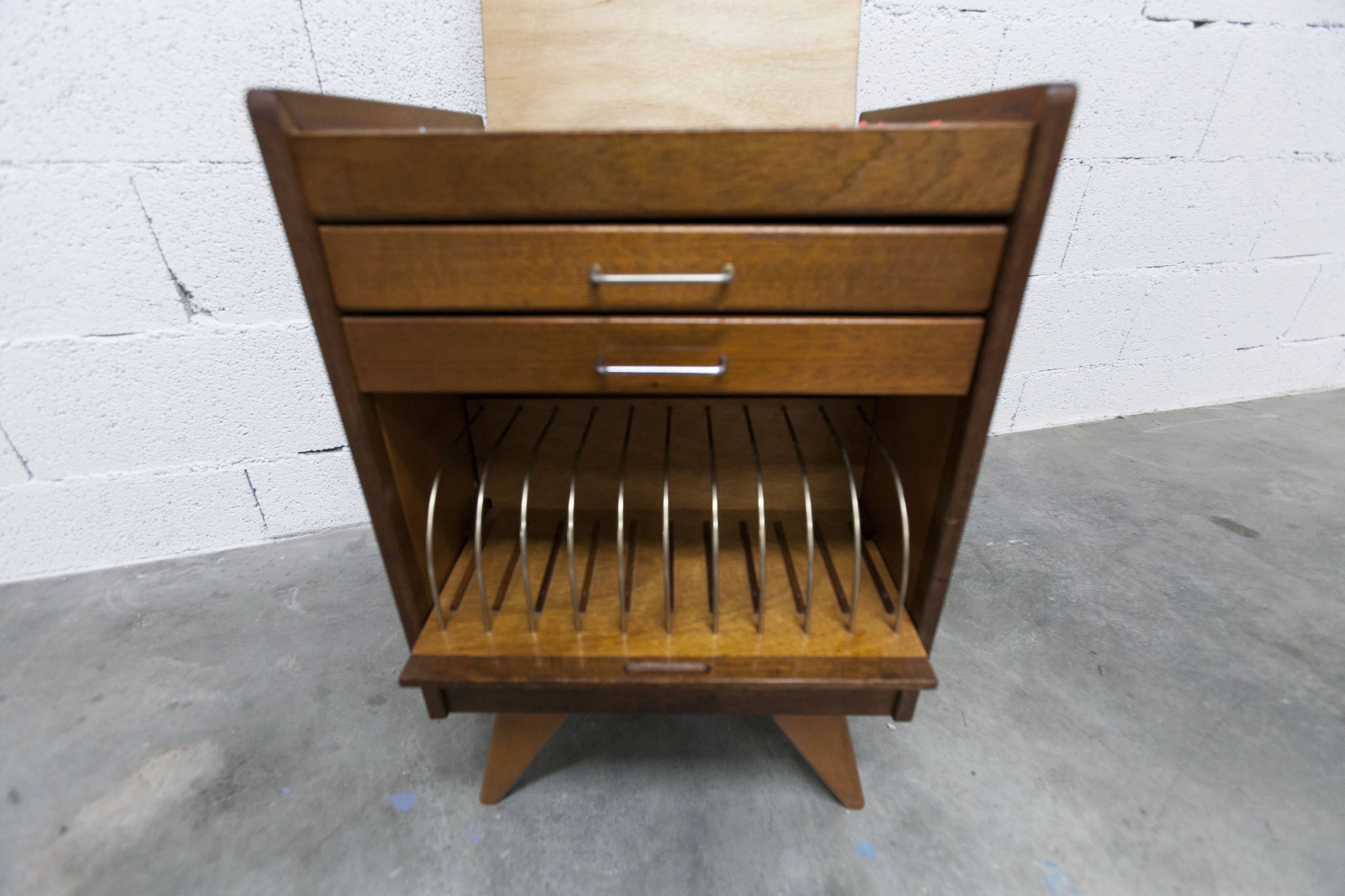 Unique 1960s bedside table with 15 complete games, compass legs, 1960s