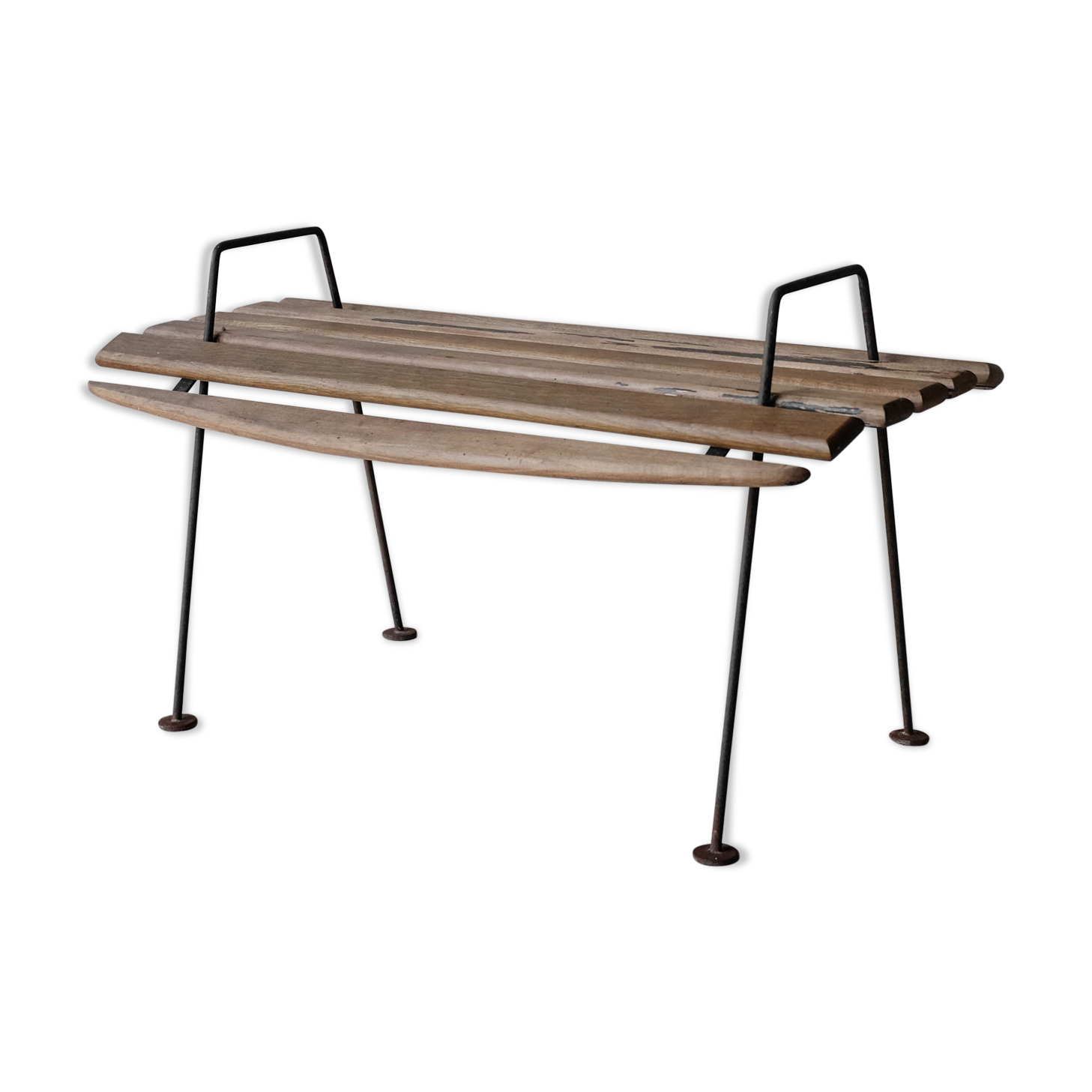 Stool with minimalist wood and metal slats