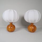 Sculptural modern table lamps from the mid-century in solid pine, Fagerhults Sweden, 1970.