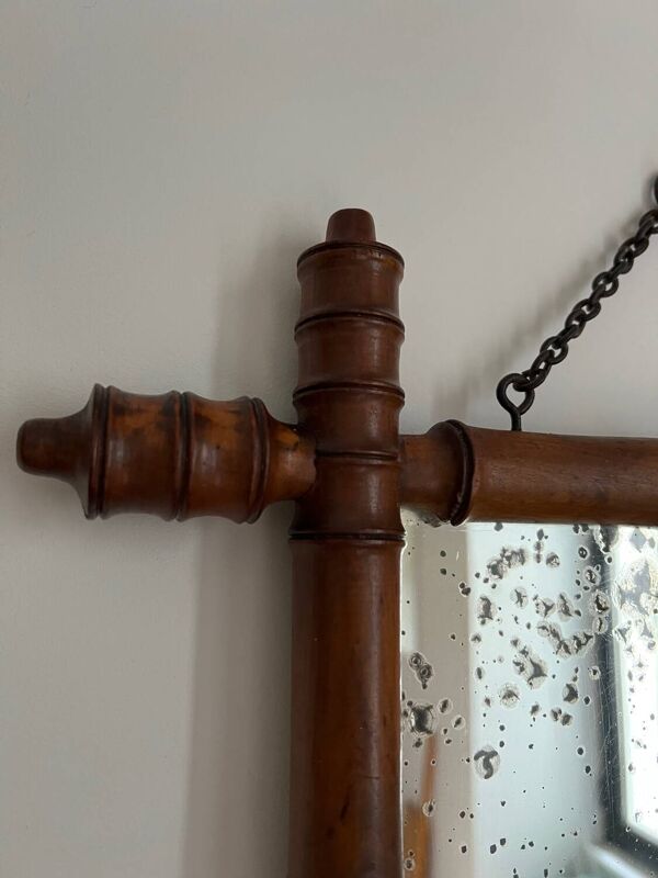 Petit miroir ancien bois tourné effet bambou