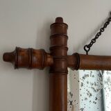 Petit miroir ancien bois tourné effet bambou