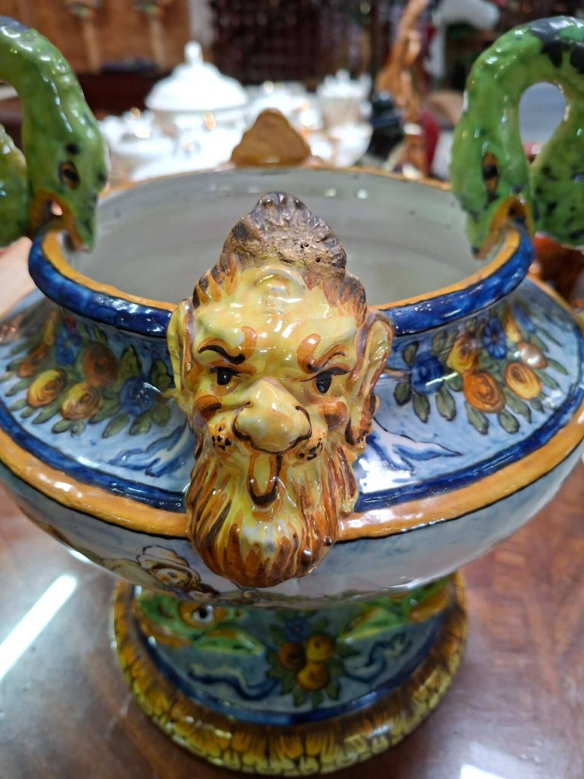 polychrome faience cup – Decorated with fantastical characters and animals