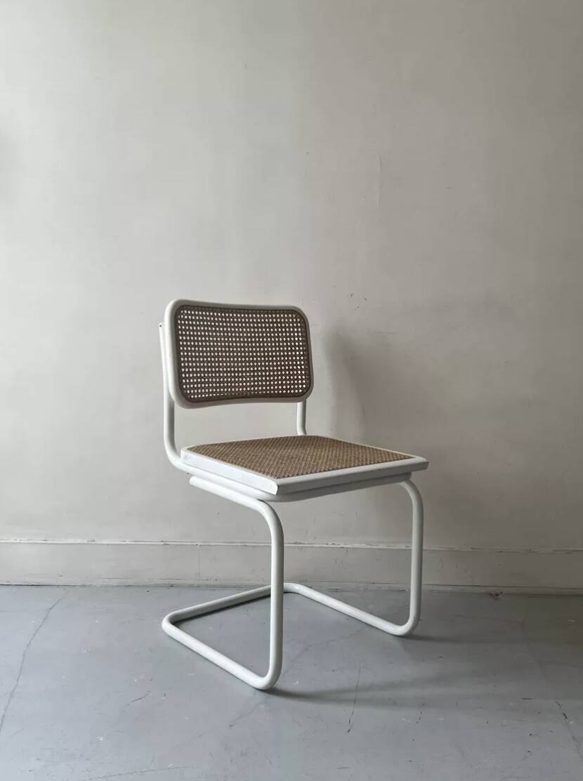 Chaise design vintage Cesca B32 métal blanc & cannage par Marc