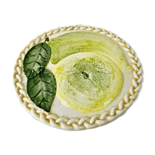 Plat A Tarte Dessous De Plat Vintage Céramique Barbotine Citron 23 cm