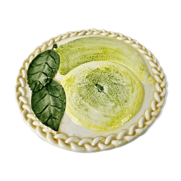Vintage Ceramic Tarte Dish, Barbotine Lemon, 23 cm