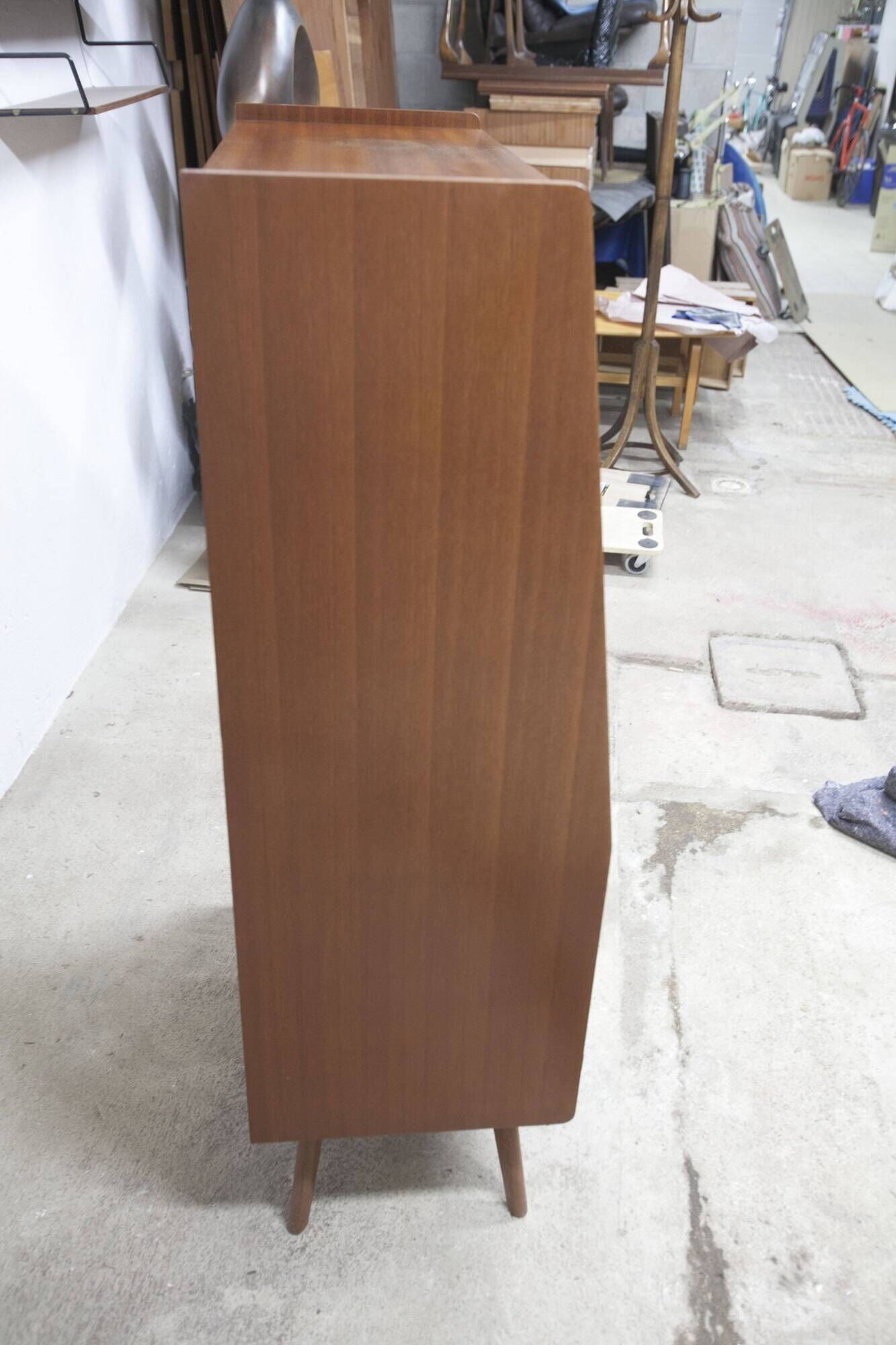 1960 Scandinavian secretary with teak compass feet and pastel yellow top