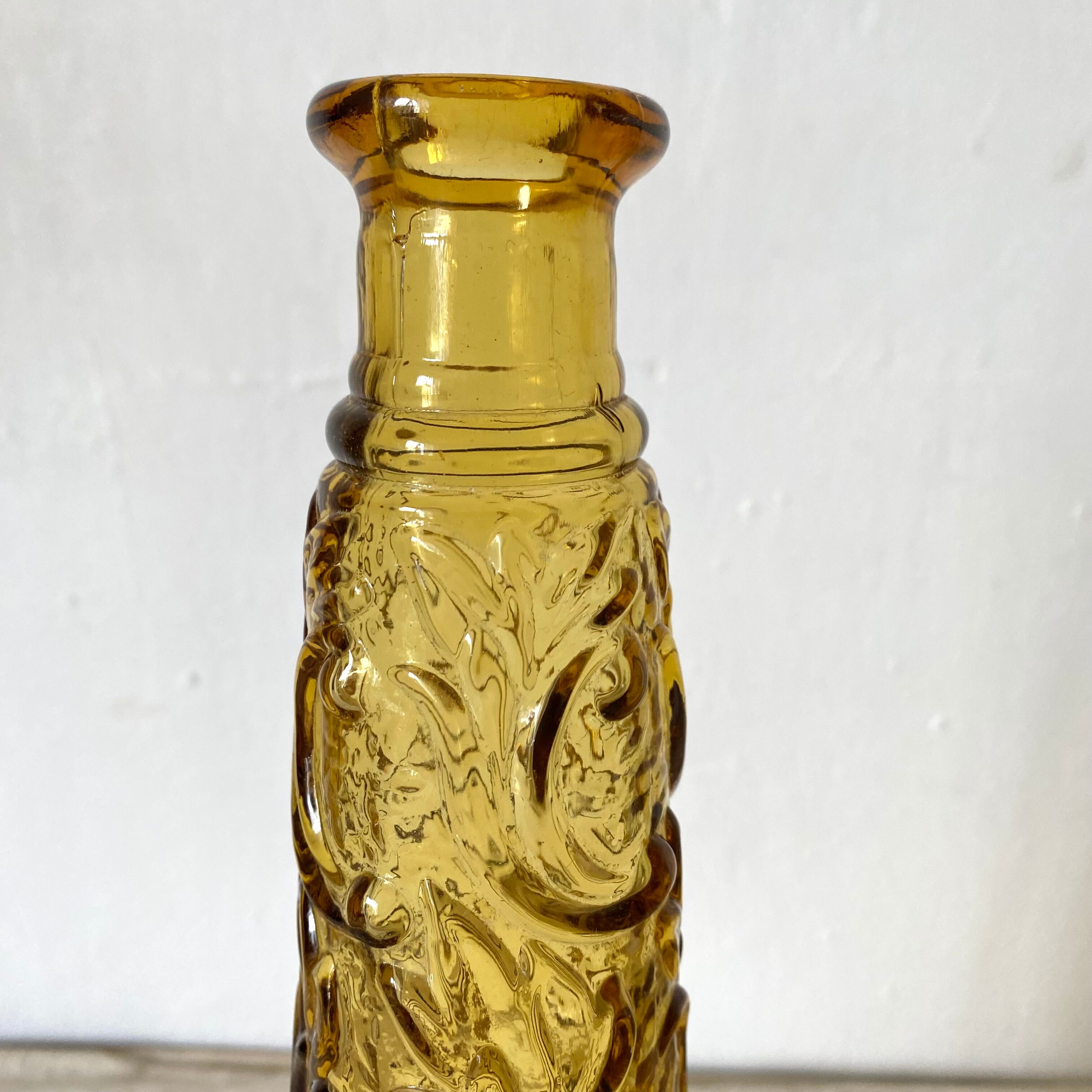 Bottle, amber glass vase angels