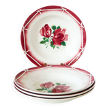 Set of 4 Digoin Sarreguemines soup plates, Cibon pattern, Pink, 1950