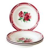 lot de 4 assiettes creuses Digoin Sarreguemines, modèle Cibon, Rose, 1950