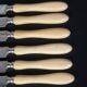 6 old silver blade knives, Hénin Cie hallmark + Minerva + case C651