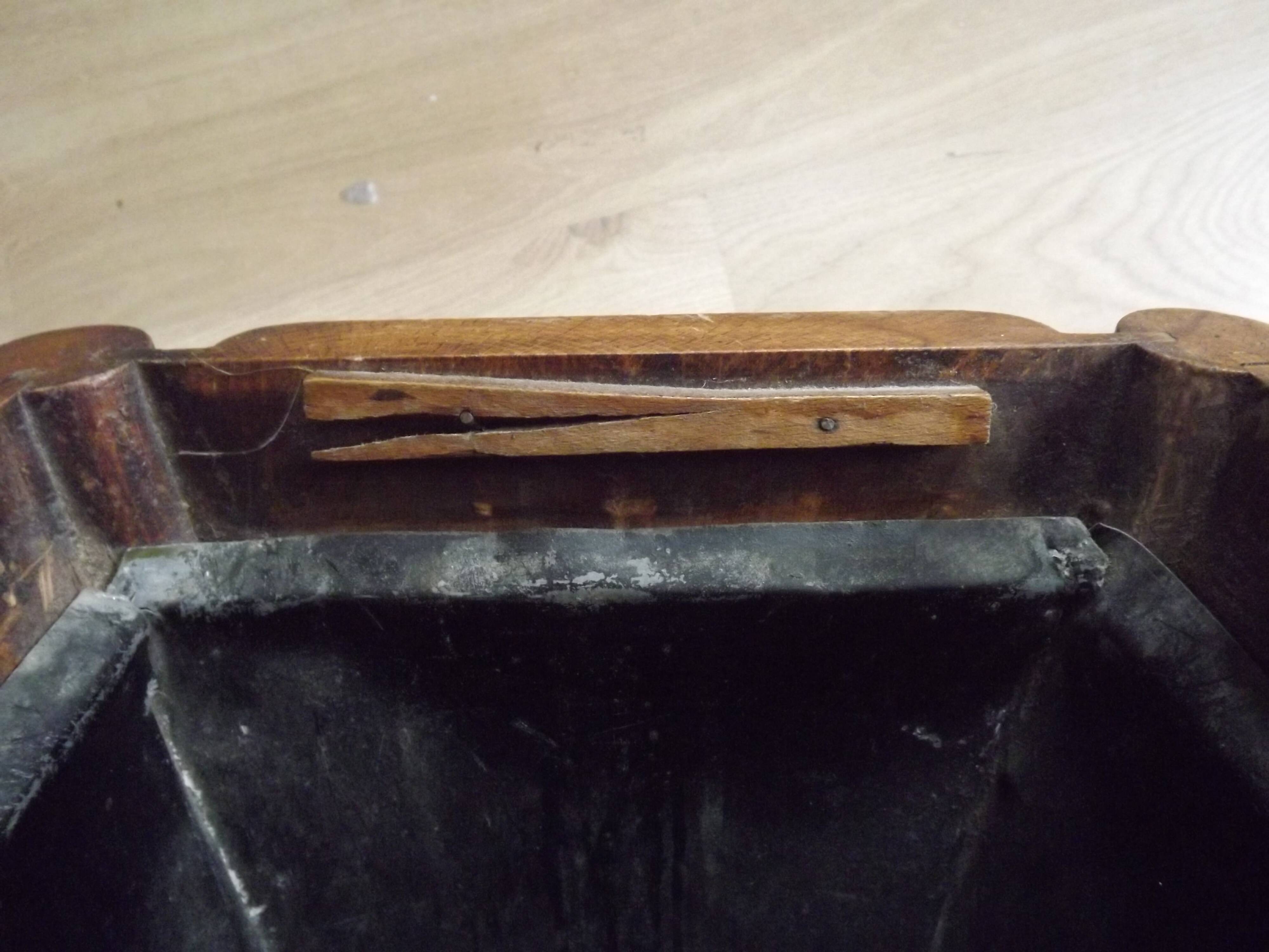 French antique oak tin-lined hand-carved umbrella stand with flower decoration.