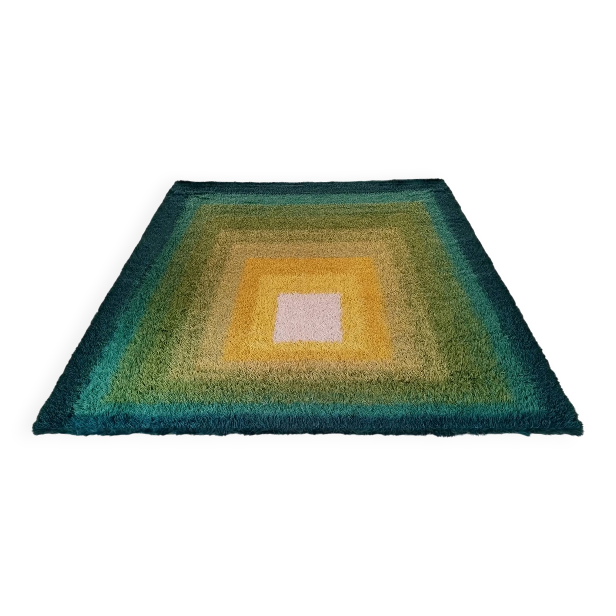 1970s Mid-Century Modern "Homage to the Square" Shag Rug – Geometric Op-Art