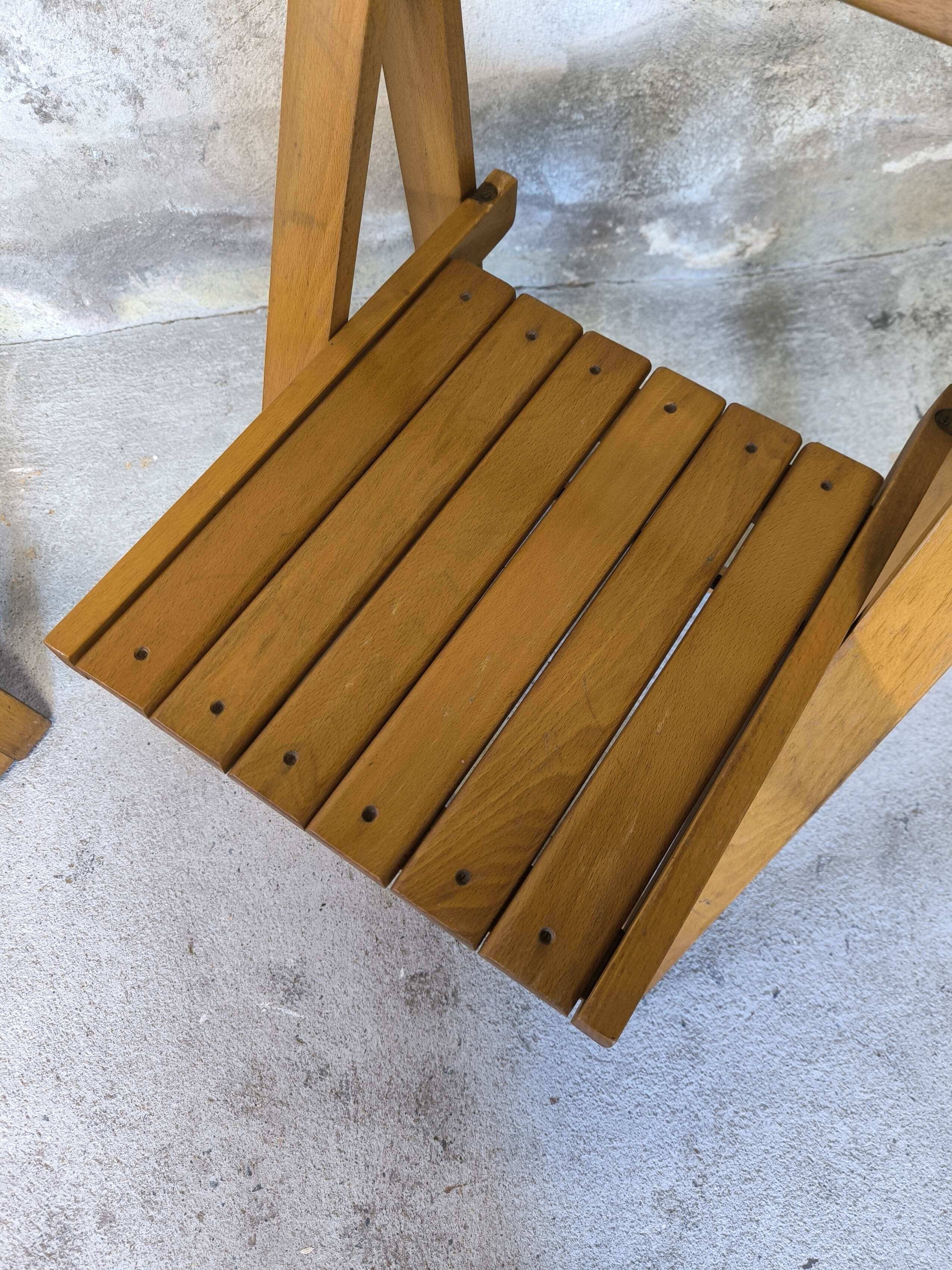 Pair of vintage folding wooden chairs by Aldo Jacober