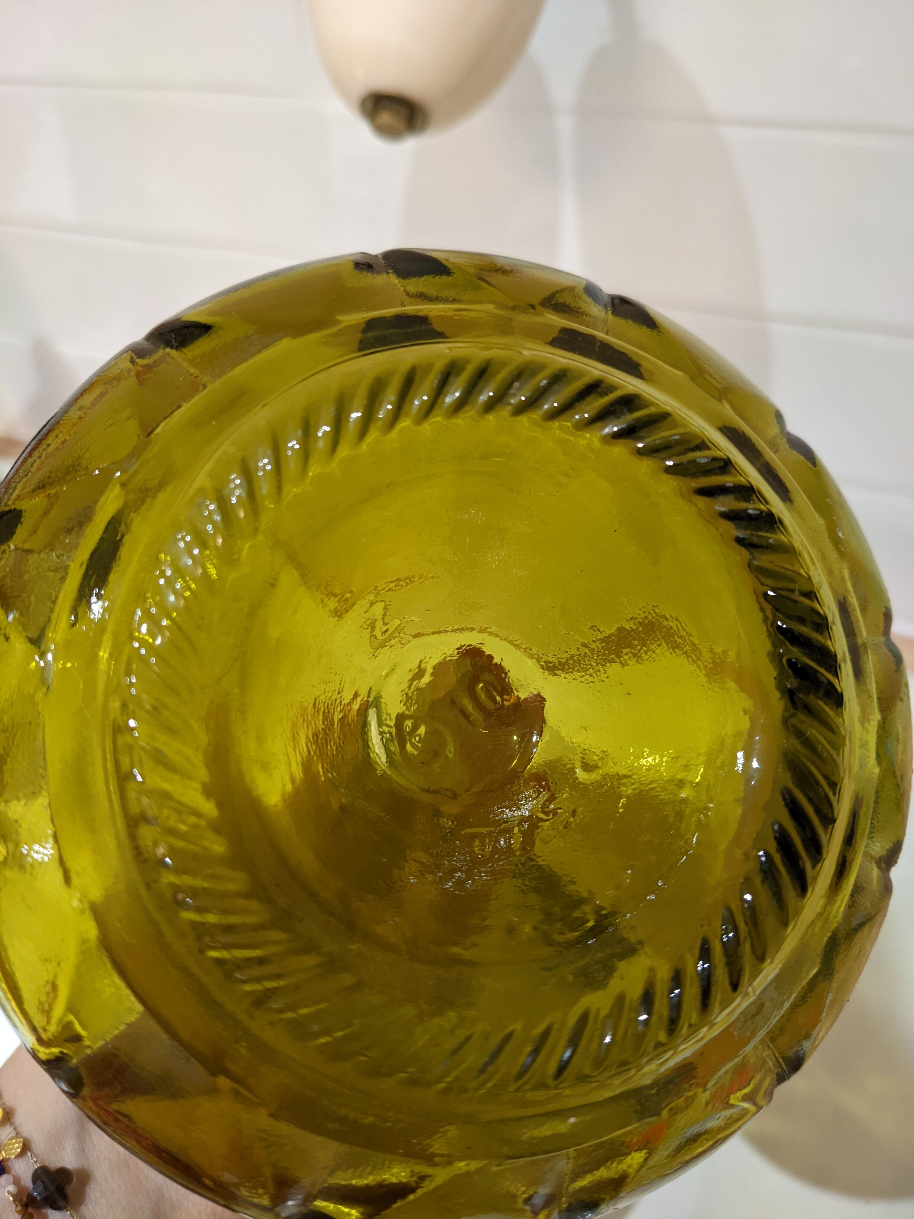 Vintage amber green olive decanter