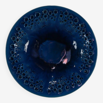 Grande assiette en céramique bleu turquoise danoise du milieu du siècle par HA Kahler