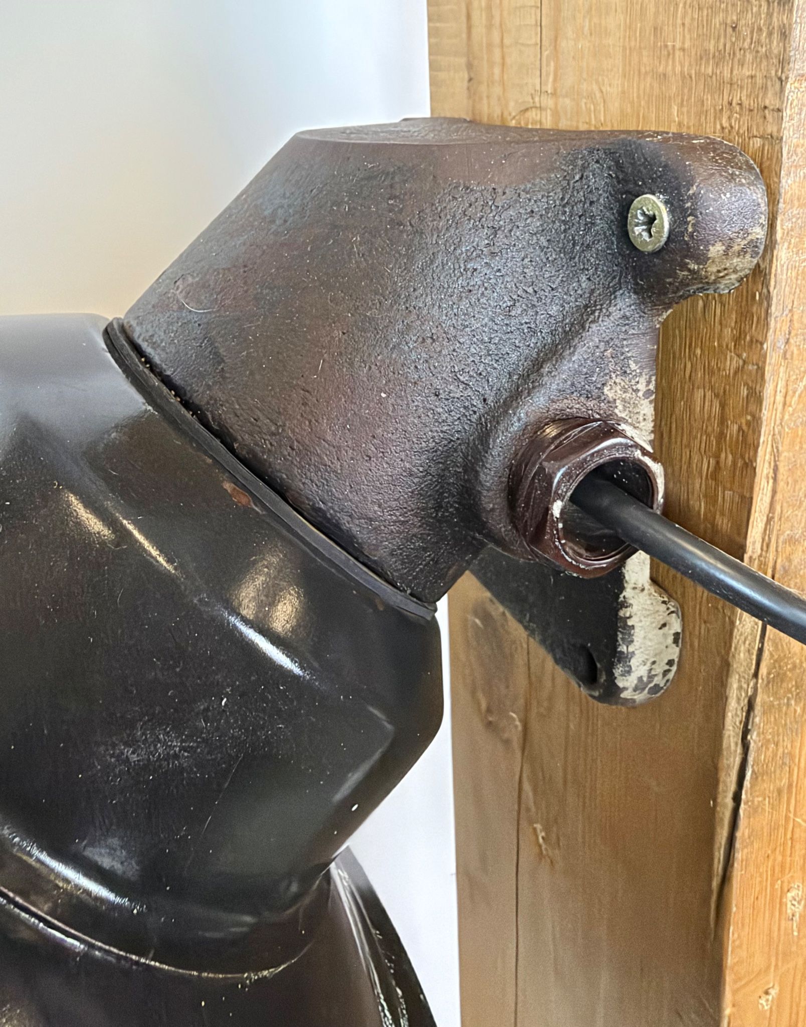 Vintage Industrial Black Enamel and Cast Iron Wall Lamp, 1960s