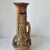 Antique Kabyle Algerian pottery vase with handle and polychrome geometric decorations